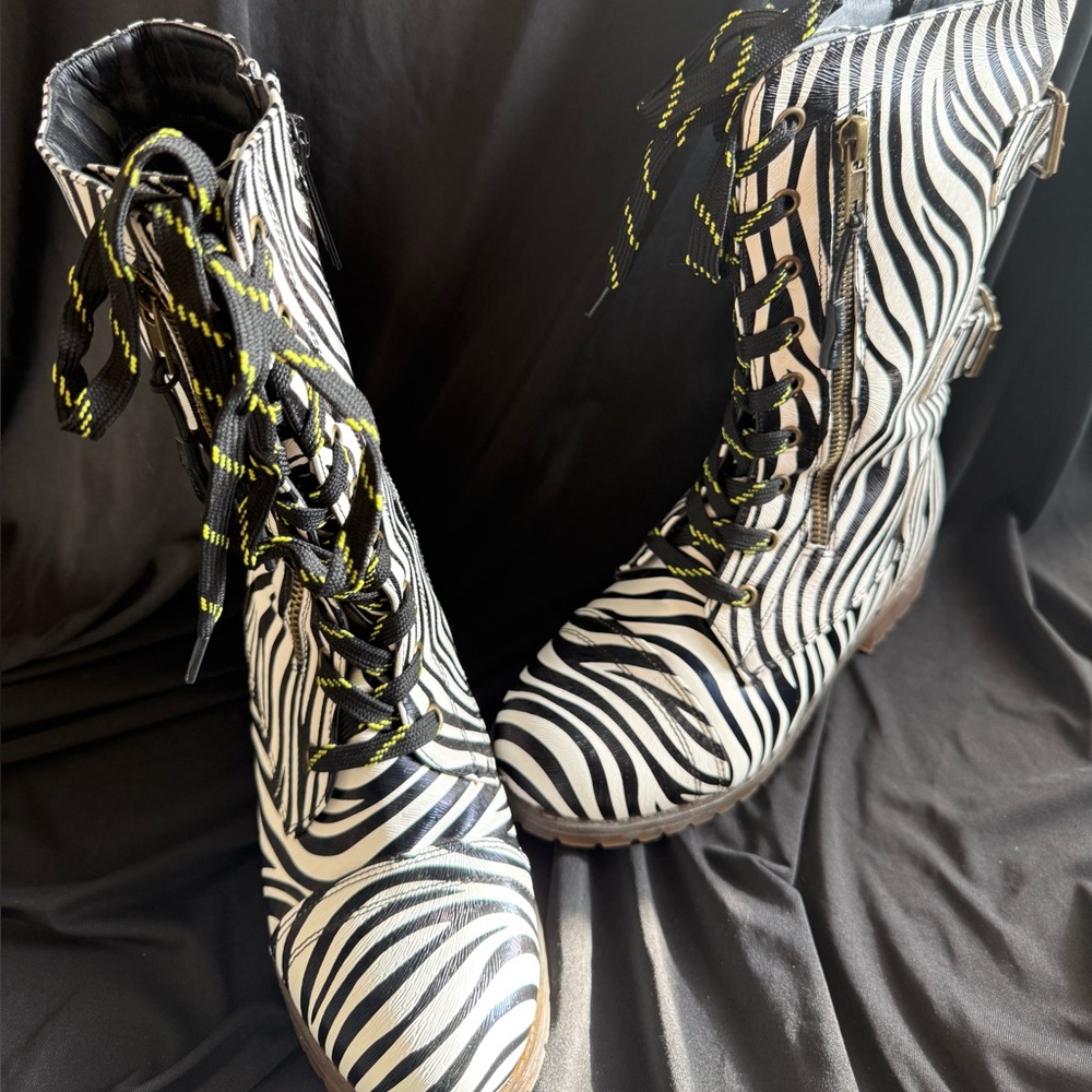 Zebra Print Lace-Up Boots